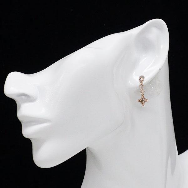 K18PG プリンセスカット ダイヤモンド  ピアス 0.349ct D0.08ct スター