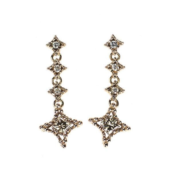 K18PG プリンセスカット ダイヤモンド ピアス 0.349ct D0.08ct スター