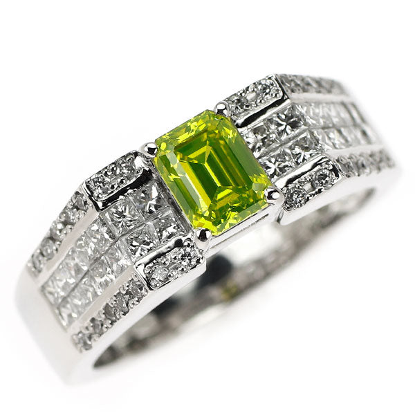 Pt900 グリーンストーン0.27ct ダイヤ0.11ct リング Pt900 エバーグリーン トリートアップルグリーンカラー ダイヤモンド