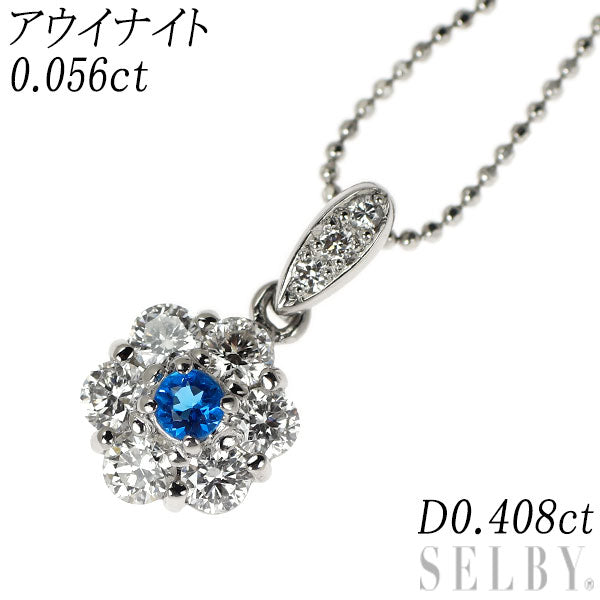 希少 Pt900/Pt850 アウイナイト ダイヤモンド ペンダントネックレス 0.056ct D0.408ct フラワー
