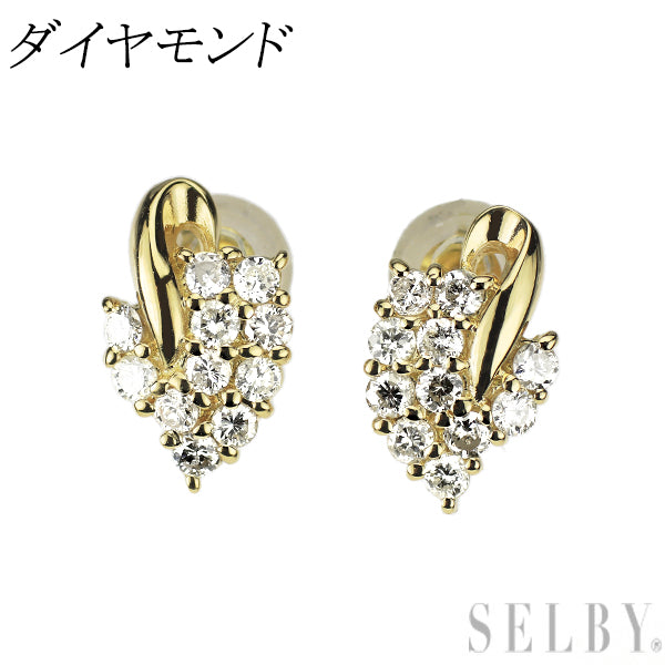K18YG ダイヤモンド ピアス リーフ 植物