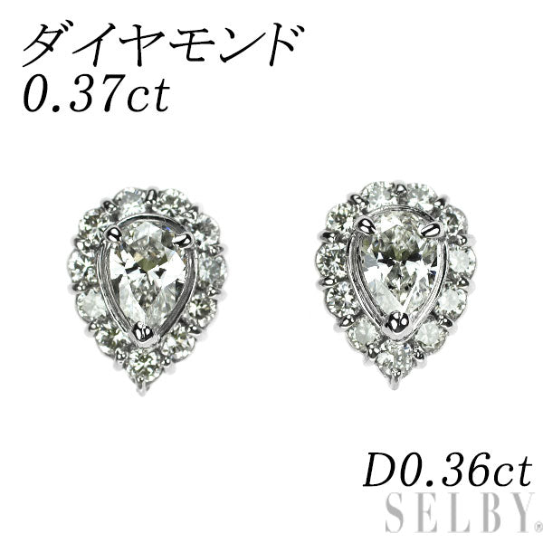 Pt900/ Pt850 ペアシェイプカット ダイヤモンド ピアス 0.37ct D0.36ct