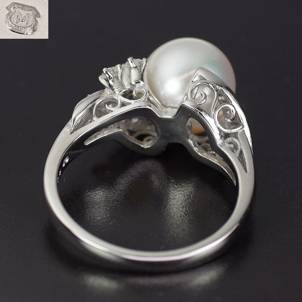 ミキモト Pt900 アコヤ真珠 ダイヤモンド リング 径約9.0mm D0.24ct