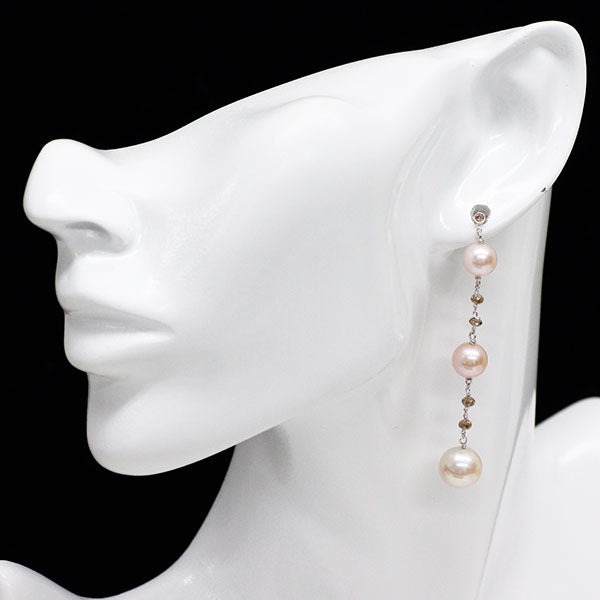 ポンテヴェキオ K18WG 淡水 真珠 ダイヤモンド ピアス 径約7.6-9.8mm D1.26ct