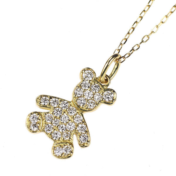 K18YG ダイヤモンド ペンダントネックレス 0.23ct くま テディベア