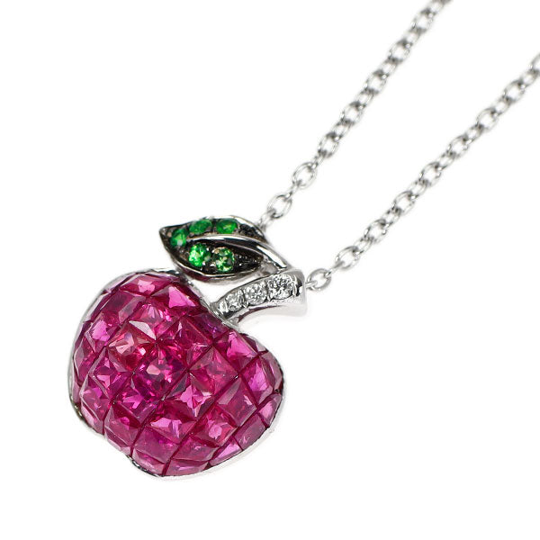 ブラックコーティング/K18WG/SV ルビー グリーンガーネット ダイヤ ペンダントネックレス 2.30ct 0.05ct D0.02 りんご ミステリーセッティング