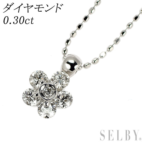 K18WG ダイヤモンド ペンダントネックレス 0.30ct フラワー