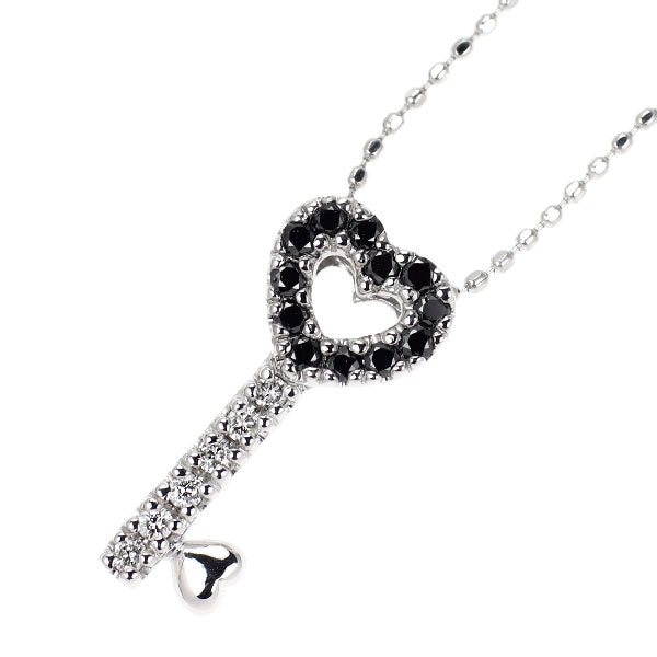 ポンテヴェキオ K18WG カラーレス/ブラックダイヤモンド ペンダントネックレス 0.18ct ハート 鍵