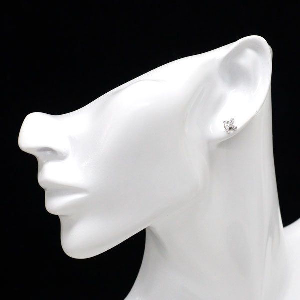ポンテヴェキオ K18WG ダイヤモンド シングル ピアス 0.06ct イニシャル「K」片側のみ キャッチ社外