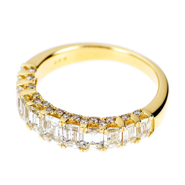新品 K18YG エメラルドカット/ラウンドブリリアント ダイヤモンド リング 2.00ct【エスコレ】ハーフエタニティ