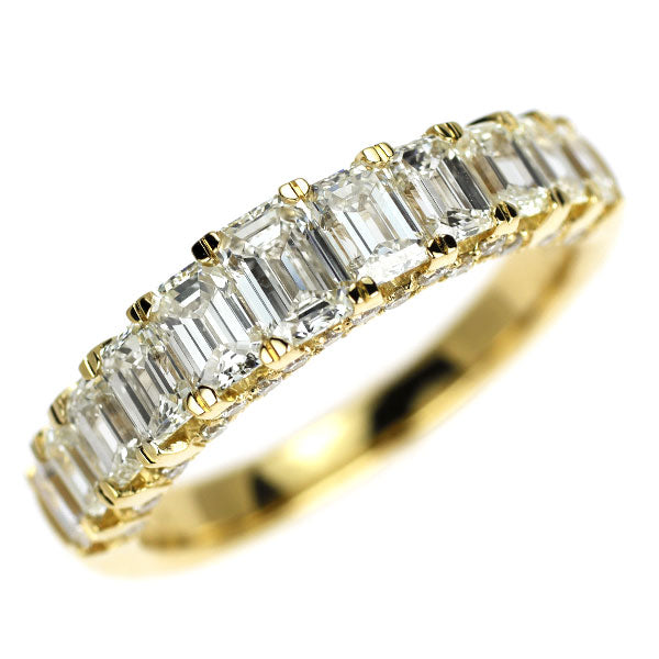 新品 K18YG エメラルドカット/ラウンドブリリアント ダイヤモンド リング 2.00ct【エスコレ】ハーフエタニティ