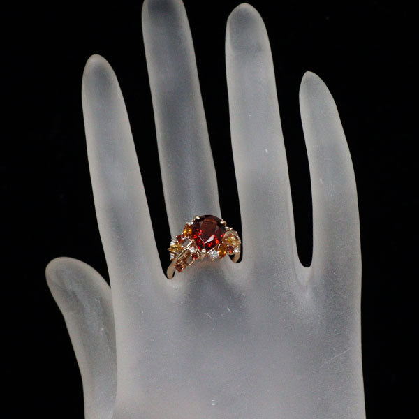 K18PG ガーネット シトリン ダイヤモンド リング 4.13ct G0.25ct C0.29ct D0.12ct
