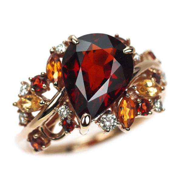 K18PG ガーネット シトリン ダイヤモンド リング 4.13ct G0.25ct C0.29ct D0.12ct