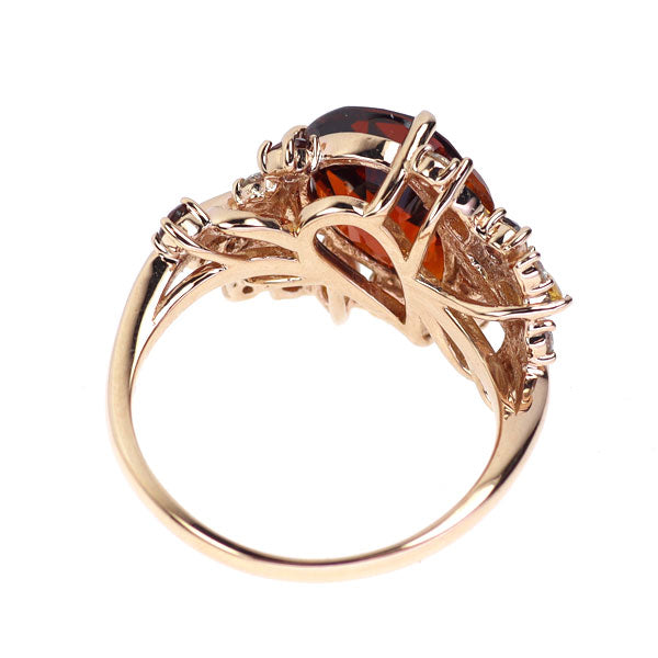 K18PG ガーネット シトリン ダイヤモンド リング 4.13ct G0.25ct C0.29ct D0.12ct