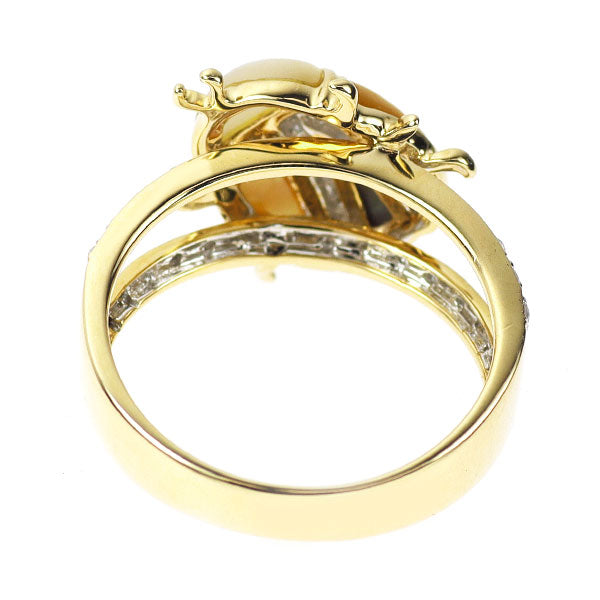 K18YG/WG シェル シングルカットダイヤモンド リング 1.54ct D0.17ct 昆虫