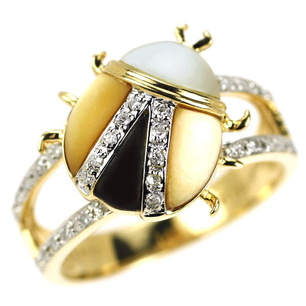 K18YG/WG シェル シングルカットダイヤモンド リング 1.54ct D0.17ct