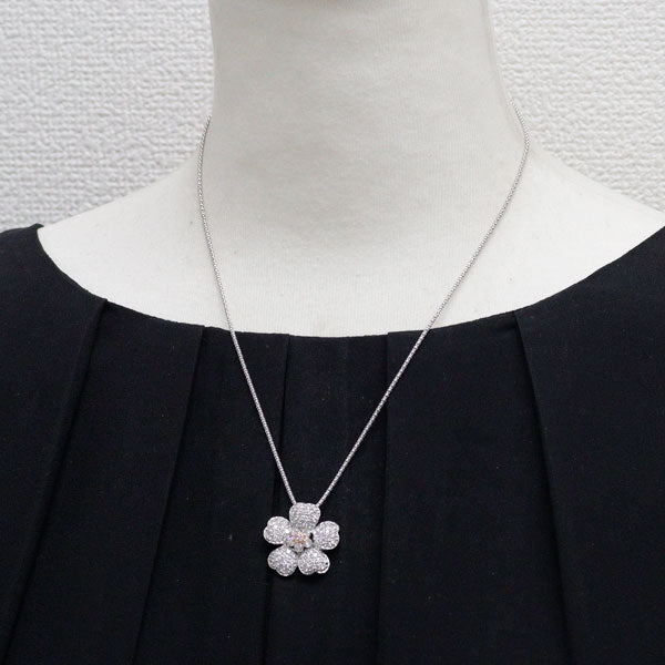 希少 K18WG 天然ピンク/カラーレス ダイヤモンド ペンダントネックレス 0.054ct FLP SI1 D2.23ct フラワー