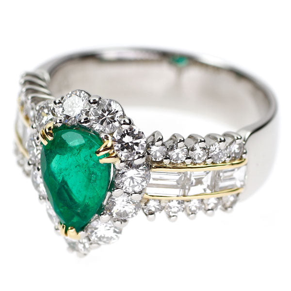Pt900/ K18YG エメラルド ダイヤモンド リング 1.325ct D1.80ct