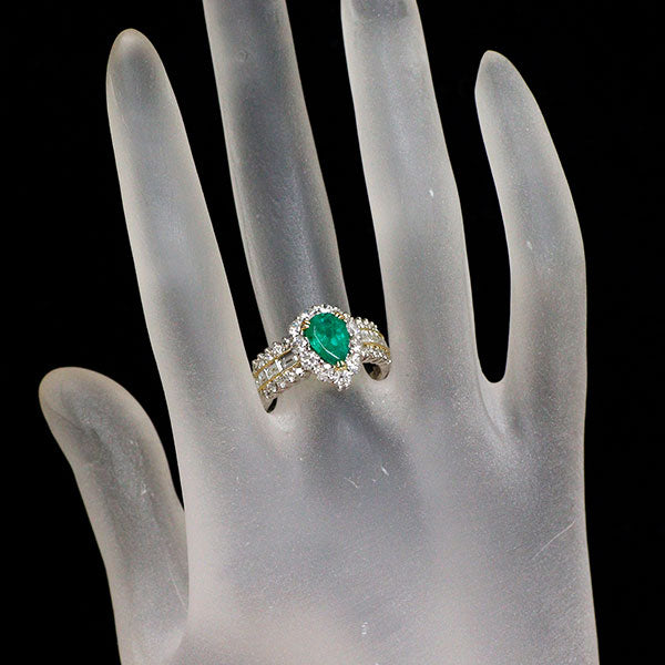 Pt900/ K18YG エメラルド ダイヤモンド リング 1.325ct D1.80ct