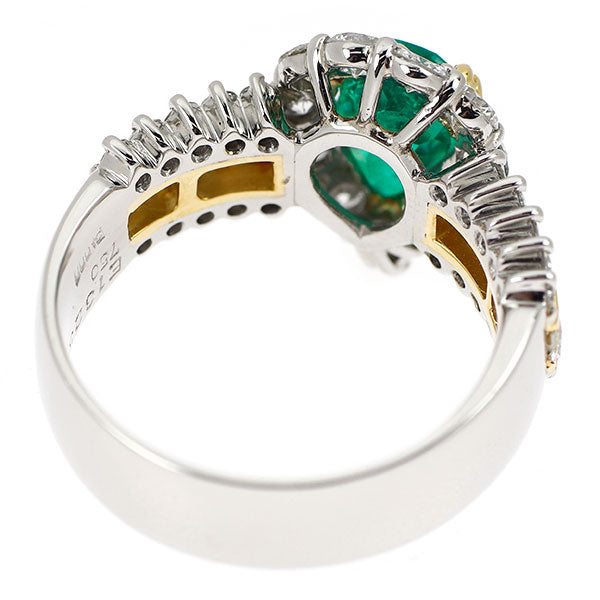 Pt900/ K18YG エメラルド ダイヤモンド リング 1.325ct D1.80ct