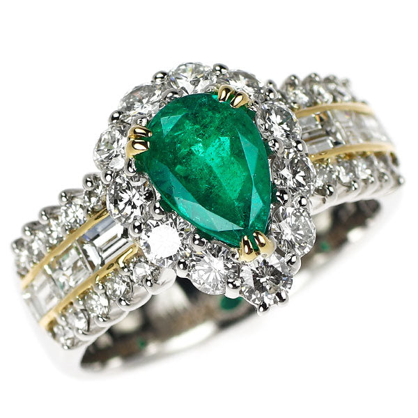 Pt900/ K18YG エメラルド ダイヤモンド リング 1.325ct D1.80ct