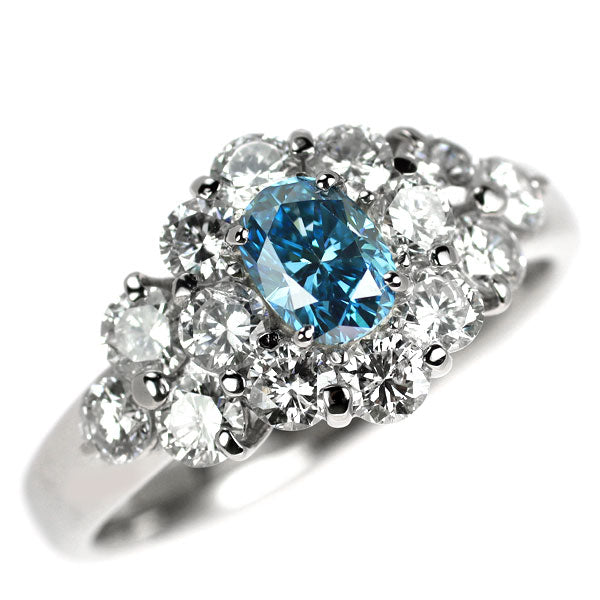Pt900 トリートブルーダイヤモンド リング 0.464ct FDGB SI2 D1.12ct