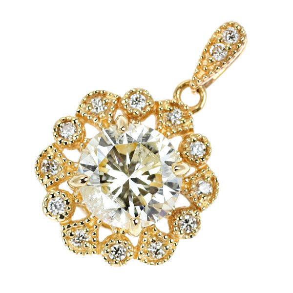 K18YG ダイヤモンド  ペンダントトップ 1.063ct D0.07ct  フラワー