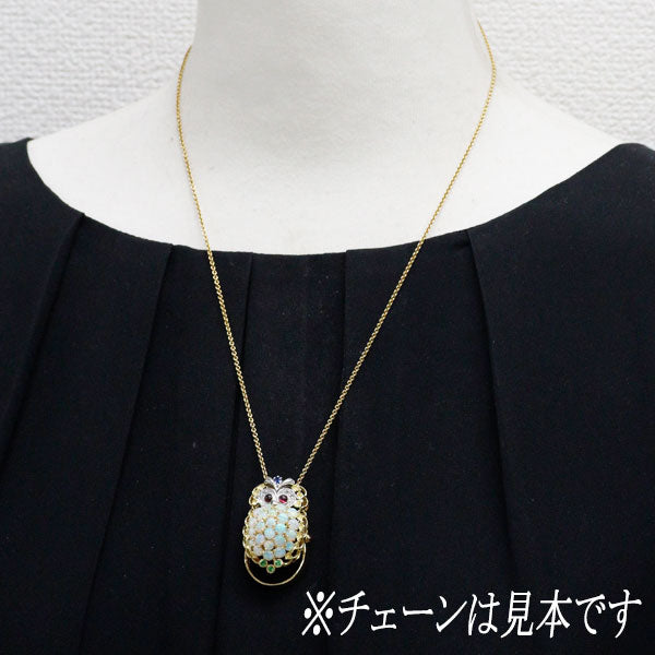 K18YG/WG オパール  ルビー サファイア ガーネット ダイヤ リング兼ペンダントトップ 3.14ct R0.14ct S0.07ct G0.59ct  D0.09ct ふくろう