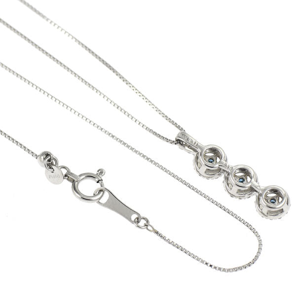 Pt900/ Pt850 トリートブルー /カラーレス ダイヤモンド  ペンダントネックレス 0.11ct D0.14ct スリーストーン