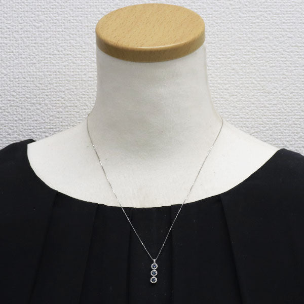 Pt900/ Pt850 トリートブルー /カラーレス ダイヤモンド  ペンダントネックレス 0.11ct D0.14ct スリーストーン