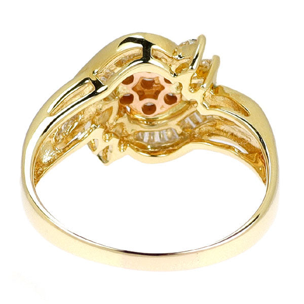 希少 K18YG 天然ピンク/カラーレス ダイヤモンド リング 0.90ct