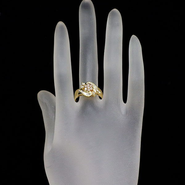 希少 K18YG 天然ピンク/カラーレス ダイヤモンド リング 0.90ct