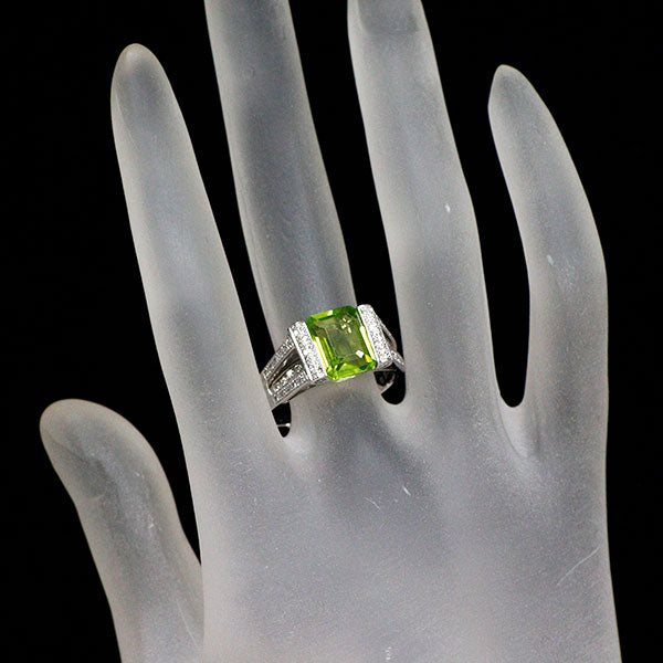 K18WG ペリドット ダイヤモンド リング 4.50ct D0.46ct