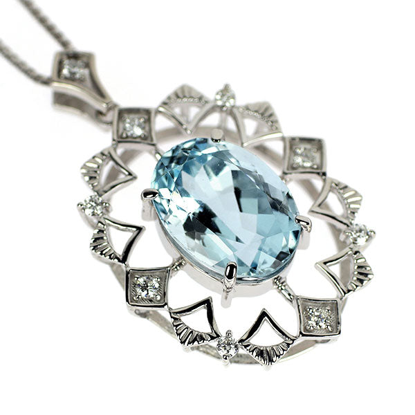 K18WG アクアマリン ダイヤモンド ペンダントネックレス 4.62ct D0.15ct