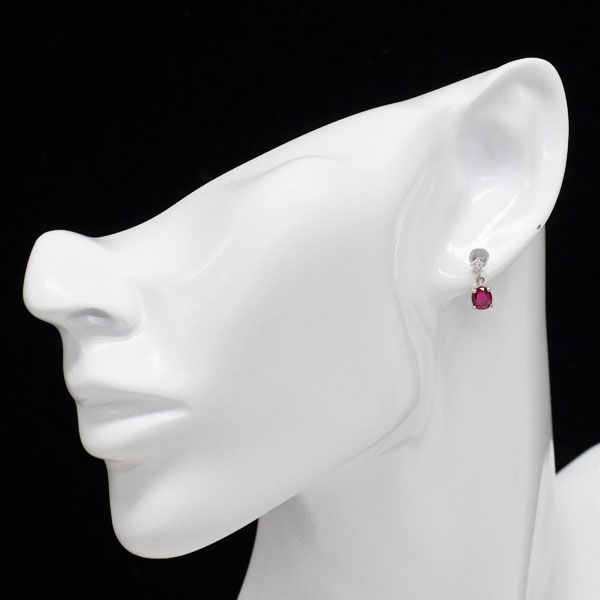 Pt900 ルビー ダイヤモンド ピアス 0.94ct D0.14ct