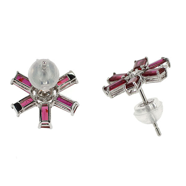 Pt900 非加熱ルビー ダイヤモンド ピアス 1.32ct D0.18ct フラワー
