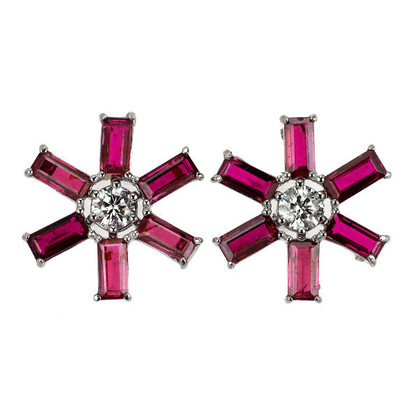 Pt900 非加熱ルビー ダイヤモンド ピアス 1.32ct D0.18ct フラワー