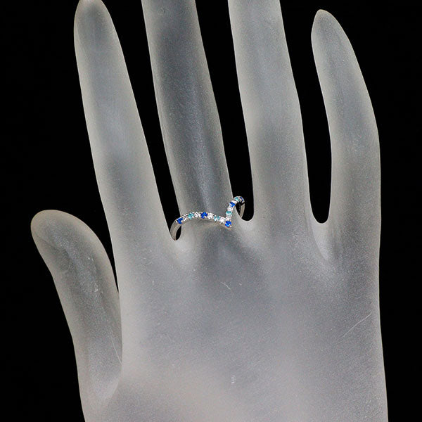 希少 Pt950 アウイナイト パライバトルマリン ダイヤモンド リング 0.05ct T0.04ct D0.09ct V字