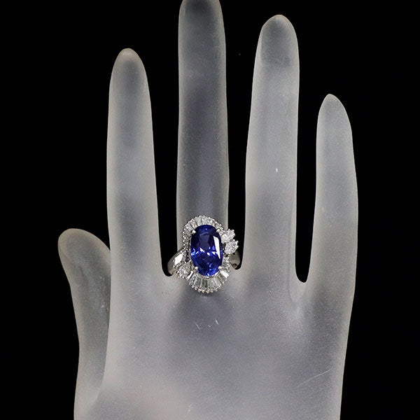 Pt900 スリランカ産 非加熱サファイア ダイヤモンド リング 7.15ct D1.73ct