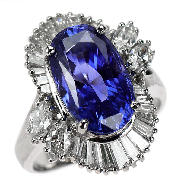 Pt900 スリランカ産 非加熱サファイア ダイヤモンド リング 7.15ct D1.73ct