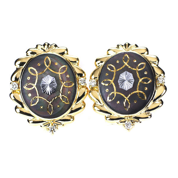 K18YG/ K14YG シェル ダイヤモンド イヤリング D0.12ct ピクウェ