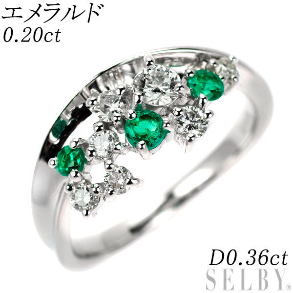K18WG エメラルド ダイヤモンド リング 0.20ct D0.36ct