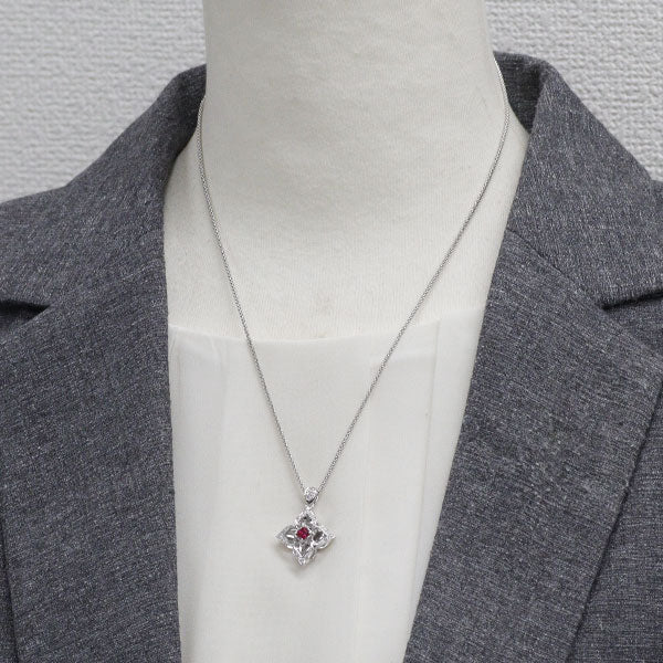 K18WG ルビー ダイヤモンド ペンダントネックレス 0.34ct D0.12ct フラワー