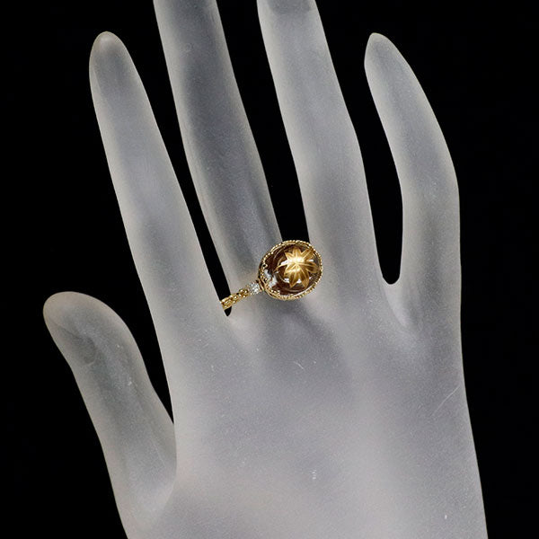 K18YG クオーツ ダイヤモンド リング 5.32ct D0.12ct