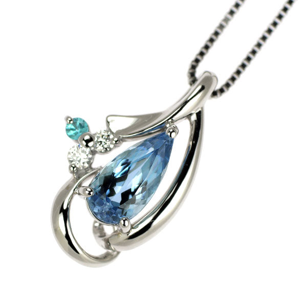 Pt900/ Pt850 アクアマリン パライバトルマリン ダイヤモンド ペンダントネックレス 0.76ct T0.01ct D0.05ct