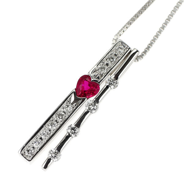 Pt900/Pt850 ハートシェイプルビー ダイヤモンド ペンダントネックレス 0.28ct D0.26ct 3way