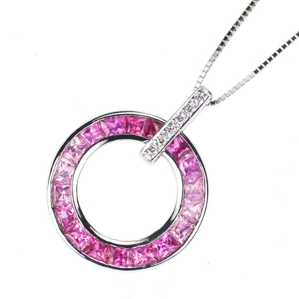 K18WG ピンク サファイア ダイヤモンド ペンダントネックレス 1.58ct D0.03ct