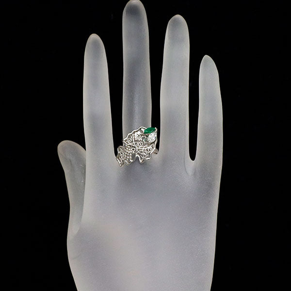 平和堂貿易 Pt950 エメラルド ダイヤモンド リング 0.23ct D0.26ct 植物