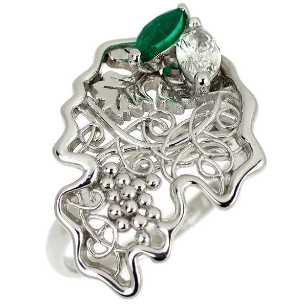 平和堂貿易 Pt950 エメラルド ダイヤモンド リング 0.23ct D0.26ct 植物