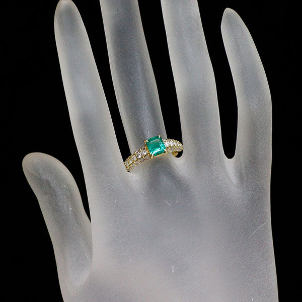 K18YG エメラルド ダイヤモンド リング 0.90ct D0.75ct